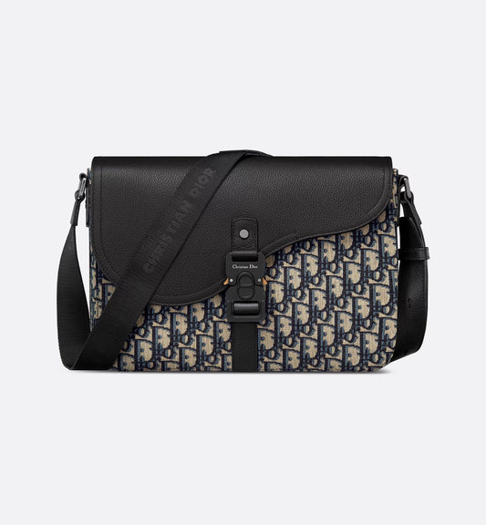 Borsa a tracolla Saddle con pattina Oblique beige e nero