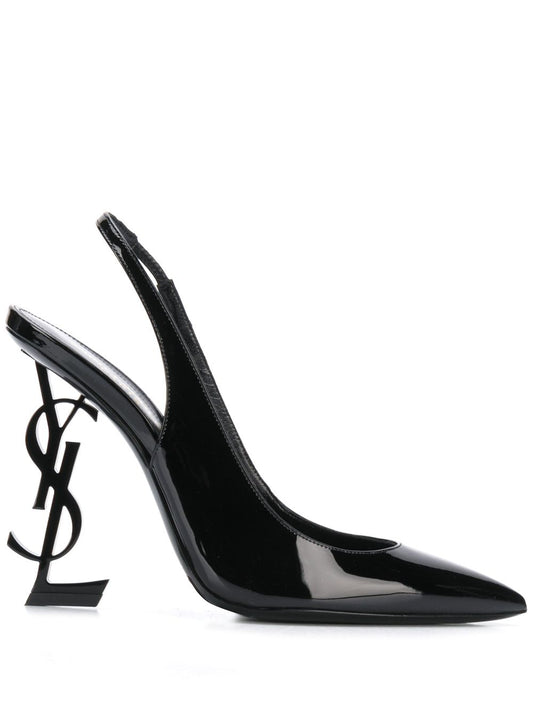 Décolleté con cinturino posteriore Opyum in pelle nera, 110 mm
