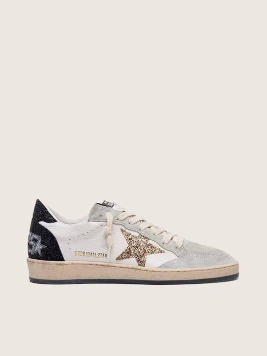 Nappa e suede con stella in glitter e talloncino nero