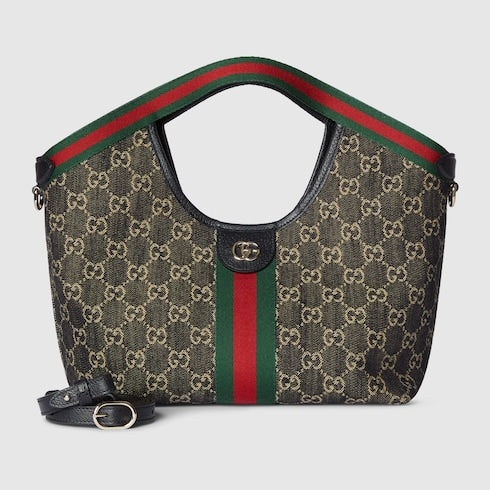 Borsa shopping GG Giglio misura grande in denim GG nero e bianco