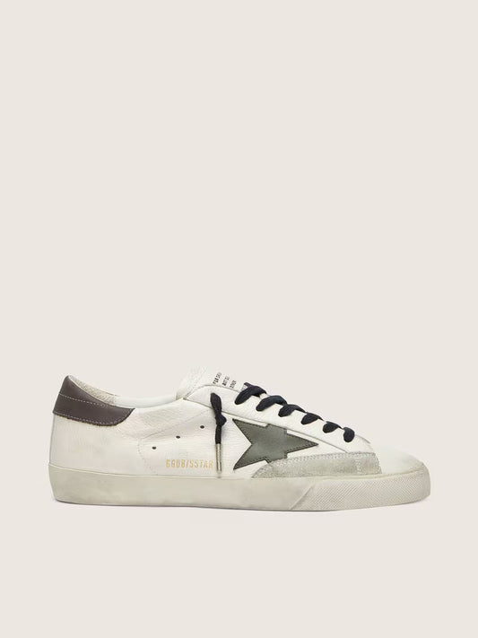 Nappa con stella in pelle verde e talloncino in pelle grigia