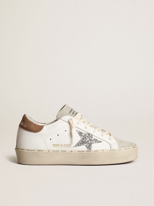 Stella in glitter argento e talloncino in nabuk tortora