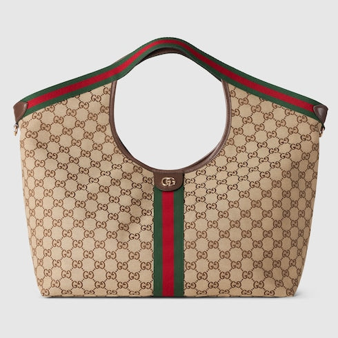 Borsa shopping GG Giglio misura grande in tessuto GG beige e marrone
