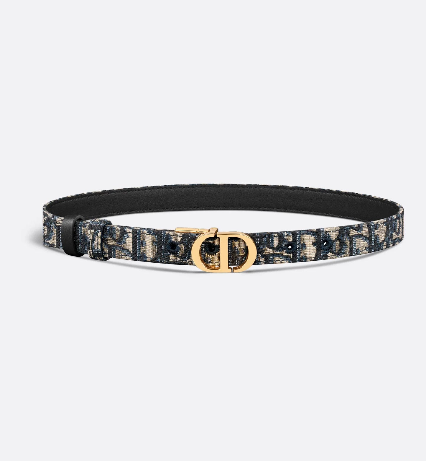 30 Cintura reversibile Montaigne in pelle di vitello liscia blu e jacquard Oblique 20 mm donna