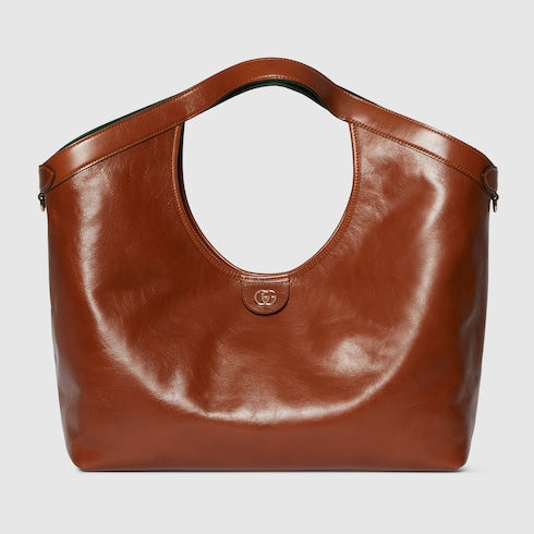 Borsa shopping GG Giglio misura grande in pelle marrone scuro