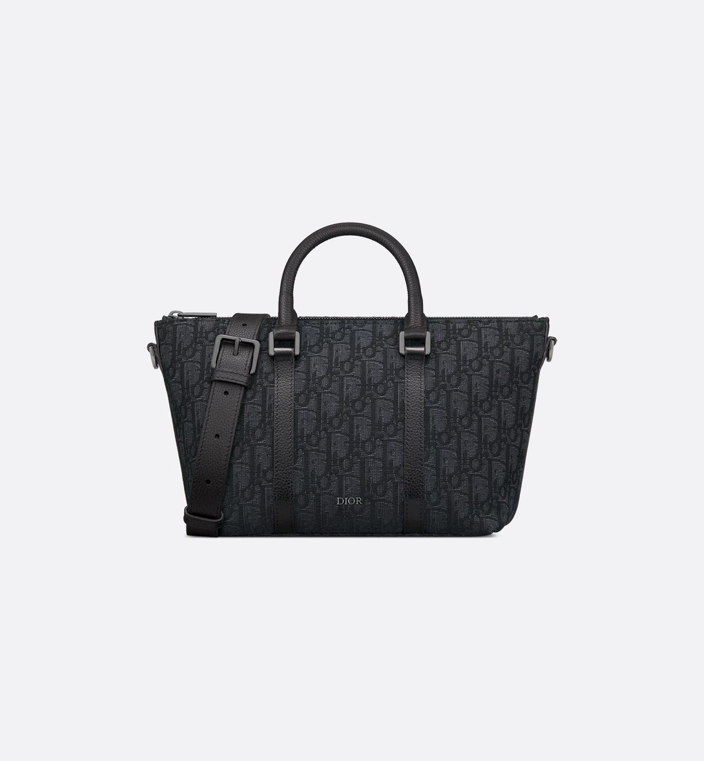 Weekender 25 Nero Jacquard Oblique e pelle di vitello martellata nera