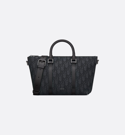 Weekender 25 Nero Jacquard Oblique e pelle di vitello martellata nera