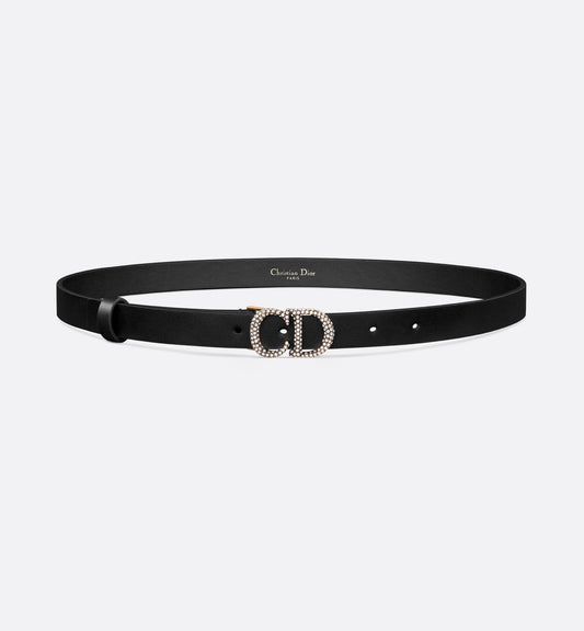 Cintura a sella in pelle di vitello liscia nera e cristalli color argento 20 mm donna