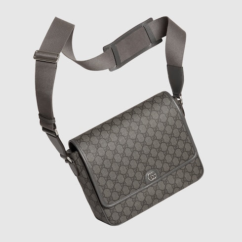 Borsa a tracolla Ophidia misura media in morbido GG Supreme grigio e nero