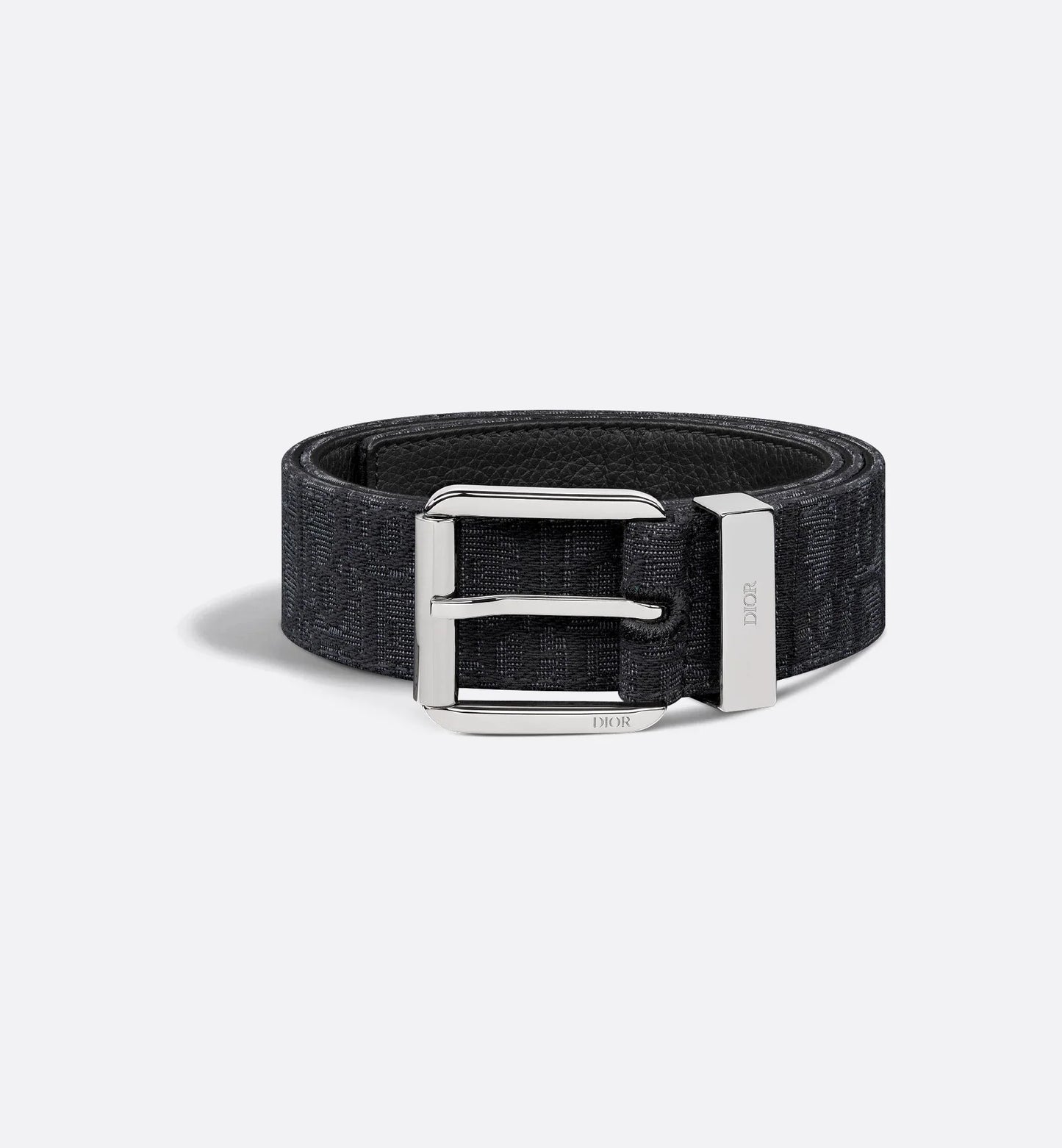 Cintura nera in jacquard Oblique e pelle di vitello martellata nera 35 mm uomo