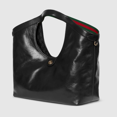 Borsa shopping GG Giglio misura grande in pelle nero