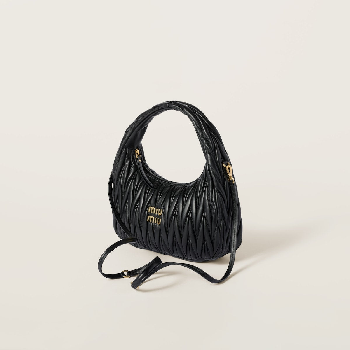 Borsa regulare hobo Wander in nappa matelassé nera