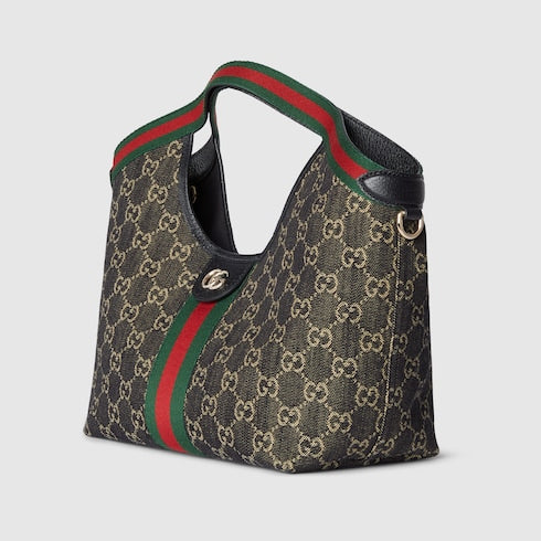 Borsa shopping GG Giglio misura piccola in denim GG nero e bianco