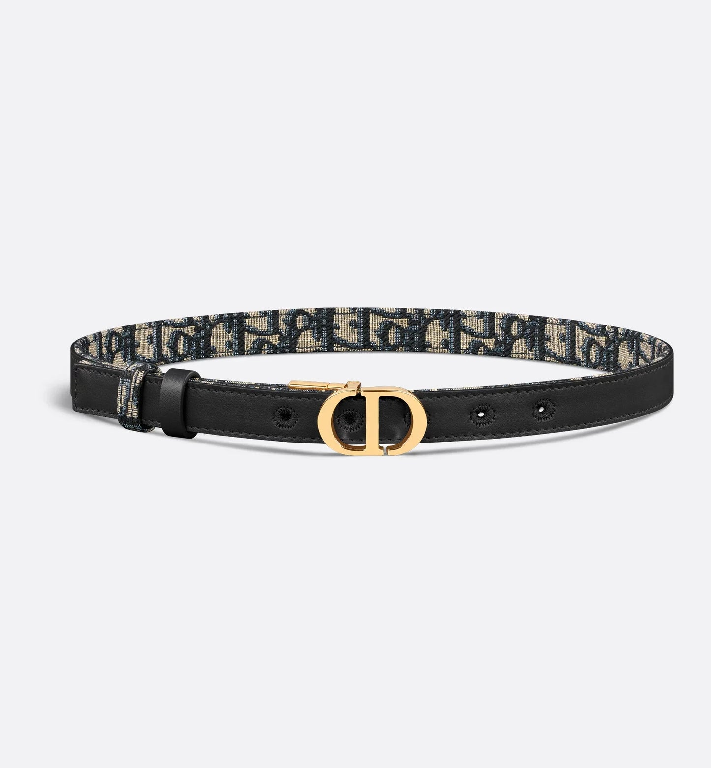 30 Cintura reversibile Montaigne in pelle di vitello liscia blu e jacquard Oblique 20 mm donna