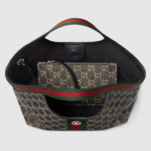 Borsa shopping GG Giglio misura grande in denim GG nero e bianco