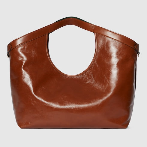 Borsa shopping GG Giglio misura grande in pelle marrone scuro