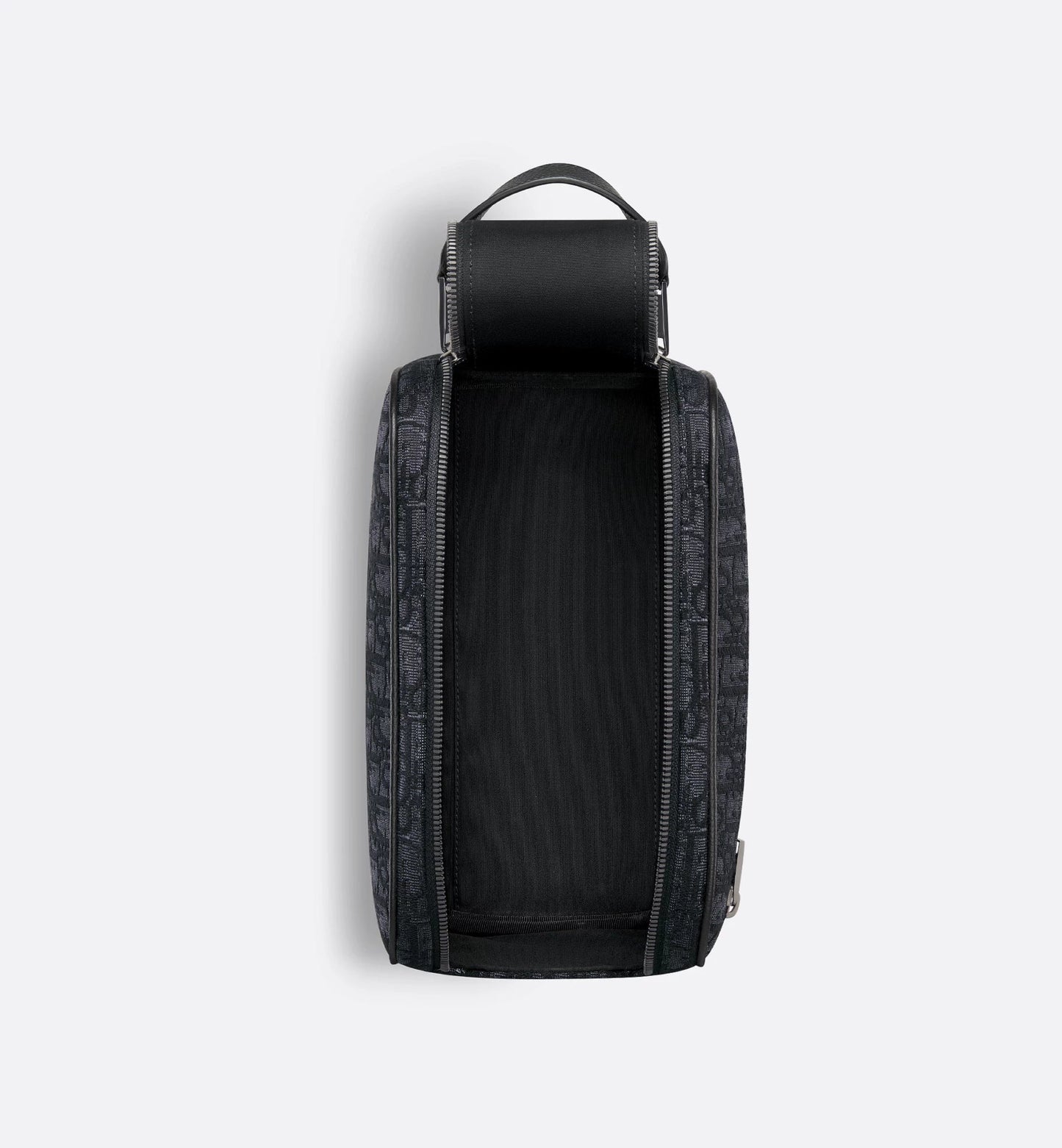 Borsa da toilette Beige e nero Jacquard Oblique con pelle di vitello martellata nera