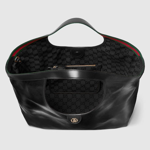 Borsa shopping GG Giglio misura grande in pelle nero