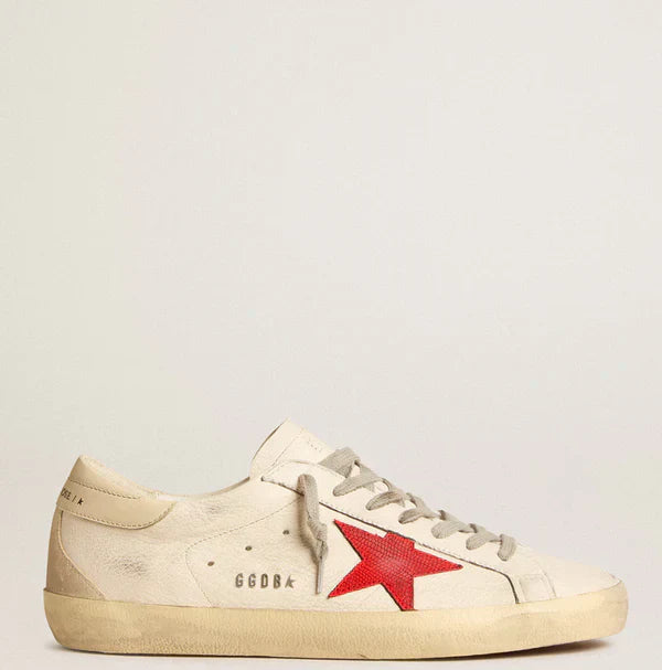Nappa con stella rossa e talloncino in pelle crema