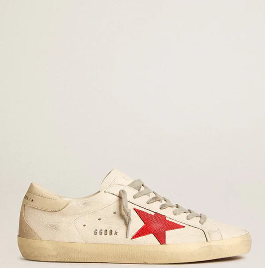 Nappa con stella rossa e talloncino in pelle crema