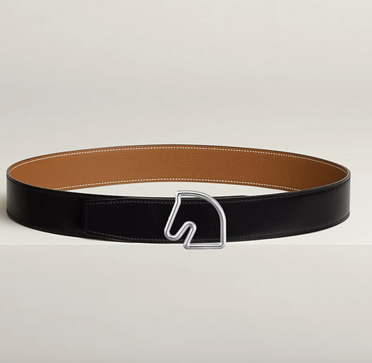 Fibbia da cintura Tête de Cheval & Pelle reversibile per cintura 38 mm Nero/Oro Uomo